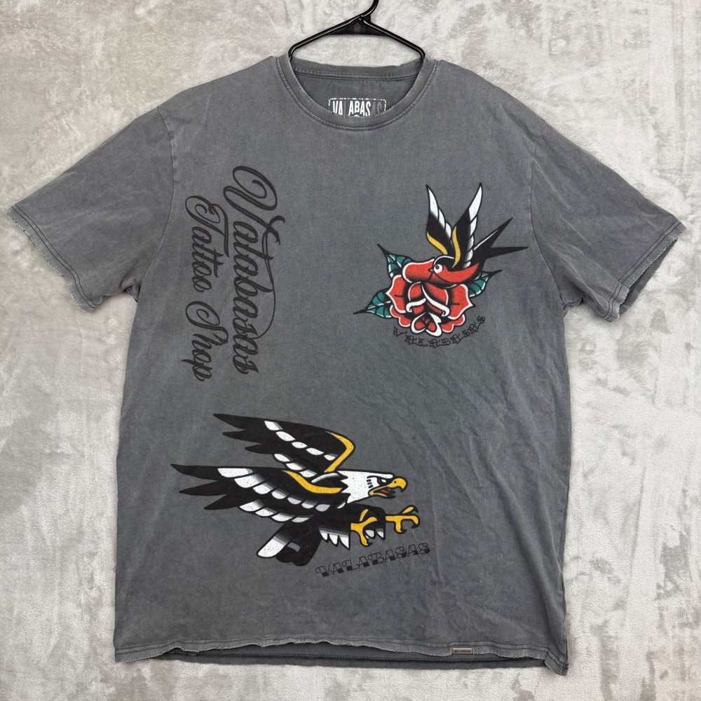 Valabasas Vintage Tattoo Shop Graphic Tee Charcoal Grey Skull Eagle XXL